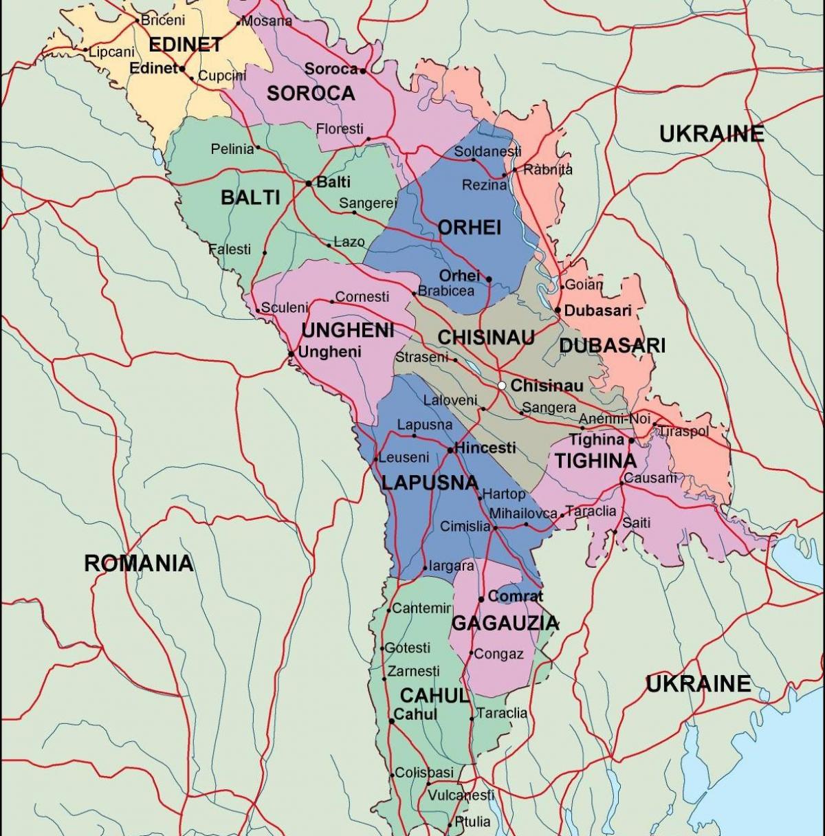 Karta över Moldavien politiska